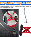 Heavy Duty Pipe Dolly Cart All Terrain Steel Pipe Transport For Construction Sites Warehouses And Workshops Tough As Nails Pipe Handling Equipment Easily Moves Round And Square Pipes And Profiles. Easy assembly view with steel handle and 2-wheel dolly