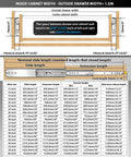 Diagram of heavy duty drawer slides with lock and full extension ball bearing rails side mount 500 lb capacity; sizing chart included.