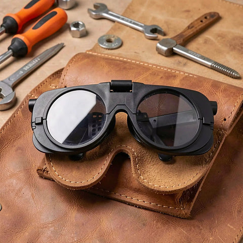 Badass Dual Lens Welding Safety Glasses With Dark Goggle Shield For Killer Arc Flash Blocking and Rock Solid All Day Workshop Comfort.