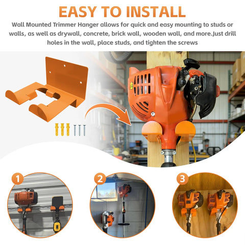 Easy to install heavy duty garage tool organizer wall mount hanger for weed eaters trimmers and hedge trimmers 2 pack wall rack