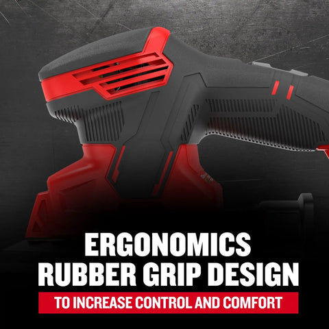 Corded Mouse Detail Sander For Woodworking With 14,000 OPM Includes Two Attachments Sandpaper Sheets And Dust Bag Ergonomic Rubber Grip Versatrack Compatible Pro Grade Finish Ready showcasing ergonomic rubber grip design for comfort