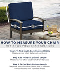 Outdoor loveseat cushion set 3-piece with 2 back pillows and 1 bottom cushion, 48 by 24 inches, sapphire blue, guide to measure chair
