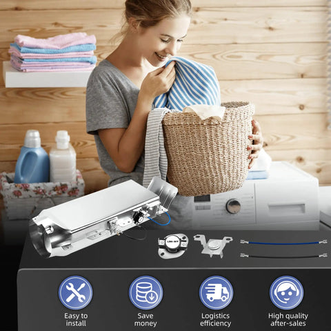 Dryer Heating Element Replacement 97-14486A Compatible With DVE50R5200W near woman holding laundry basket