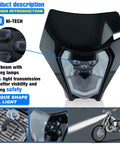 Universal LED Dirt Bike Headlight Kit With 2100 Lm Output For Enduro Pit Bikes And ATVs, front view with black housing