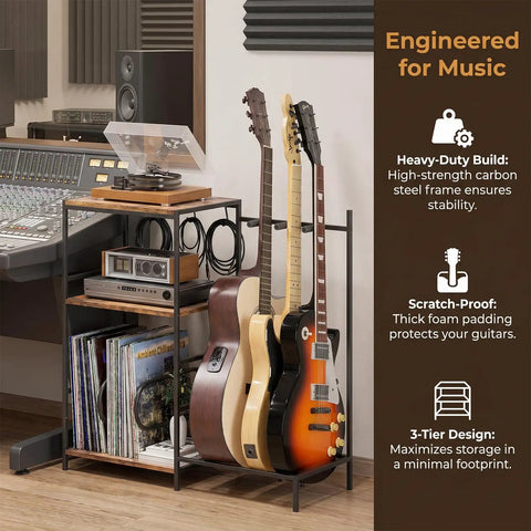 Guitar Stand For Multiple Guitars With 3 Tier Display Rack Holds Acoustic And Electric Guitars Bass Ukulele And More