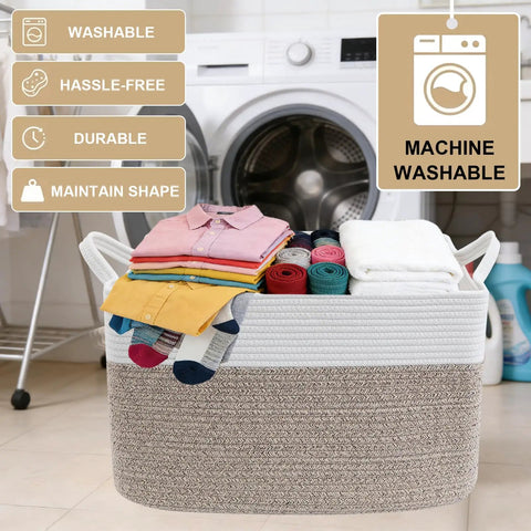 Super Roomy 65 Liter Woven Rope Laundry Basket With Sturdy Handles Holds Down A Ton Of Throw Blankets Pillows Toys And Dirty Clothes Solid Choice For Dorms Closets And Bathrooms