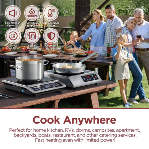 Portable Induction Cooktop 1800W Max Power With 9 Power Levels And 18 Temperature Settings One Click Boost Precise Control