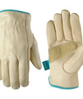 Women’s Water-Resistant Leather Work Gloves With Puncture Resistance, Reinforced Palm Patch, HydraHyde Finish, Medium Size, Tan