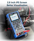 2 In 1 Oscilloscope And Multimeter For On The Go Techies measuring car voltage, 1MHz Bandwidth, digital display in engine bay