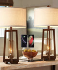 All In One 26 Inch Set Of 2 Farmhouse Table Lamps With USB And USB C Ports, Edison bulbs, in living room setting