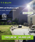 Hella Bright 150W LED Flood Light Outdoor With 13500 Lumens 330 Degree Wide Beam illuminating a backyard patio at night