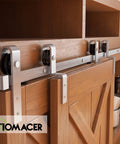 Mini Brushed Nickel Single Track Bypass Sliding Barn Door Hardware Kit For Two Doors 48 Inch Flat Track With Straight Rollers