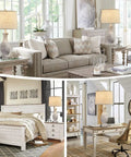 Collage of 28 Inch Farmhouse Table Lamps Set Of 2 With USB Ports And 3 Way Dimmable Nightstand Lighting, Oatmeal Linen Lampshade