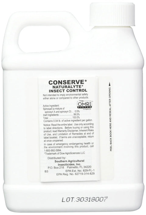 Conserve Naturalyte Insect Control 16 ounce bottle with OMRI label and details for organic garden pest spray using spinosad.