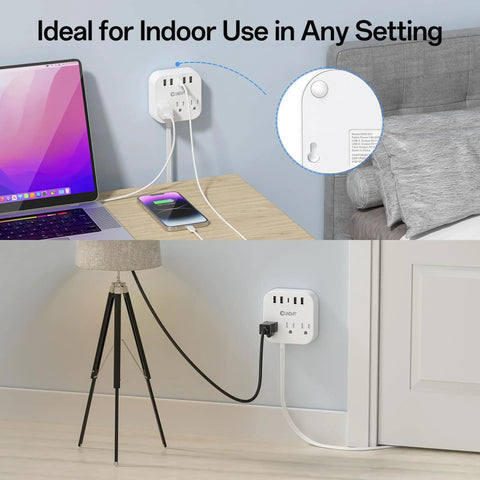 5Ft Power Strip With USB Ports Plus 1 USB-C, Non Surge Protector For Travel Cruise Ship Home And Office in bedroom setting