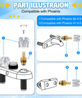 Part diagram showing DIY Faucet Stem and Handle Replacement Kit for Phoenix Mobile Home Faucets Brass Shower Stem parts