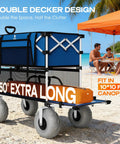 Heavy Duty Double Decker Beach Wagon Cart With 500Lb Load Capacity, 400L Dual Level Storage, Balloon Wheels For Sand, Folding