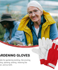 All Purpose Garden Pruning Gloves For Women And Men Breathable Red Work Gloves With Thorn Resistant Leather Durable Gardening Gear For Yard Maintenance And Plant Care, red pair shown