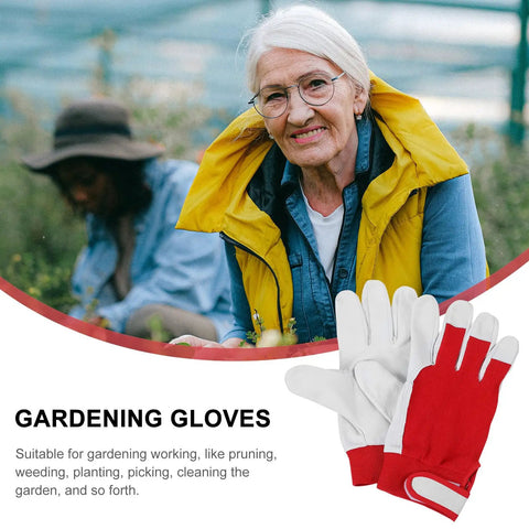 All Purpose Garden Pruning Gloves For Women And Men Breathable Red Work Gloves With Thorn Resistant Leather Durable Gardening Gear For Yard Maintenance And Plant Care, red pair shown