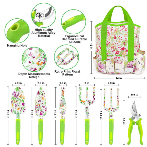 83 Piece Garden Tools Set With Dope Floral Pattern For Women, Heavy Duty Gardening Kit With Storage Organizer And Gloves