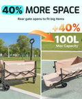 Collapsible Wagon Cart With 350Lb Load, Expandable 100L Storage, Double Bearing Steering, Heavy Duty Garden Cart on Tennis Court