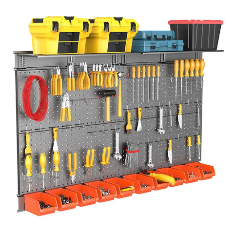 Metal Pegboard Organizer With Hooks Wall Mounted Tool Storage System With Shelves And Bins Heavy Duty Steel Panels With Tools