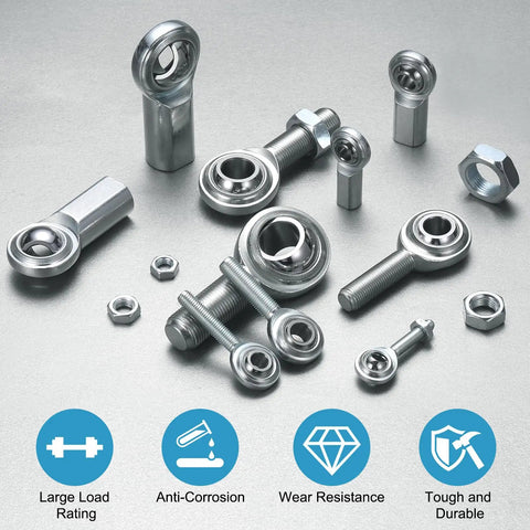 CF10 Rod End Bearing Five Eighths Inch Bore Right Hand 5/8-18 UNF Female Thread Jam Nut Built Tough Durable 1045 Steel Housing With Hardened Bearing Steel Ball Joint For Smooth, Flexible Motion In Mechanical Assemblies, shown with nuts