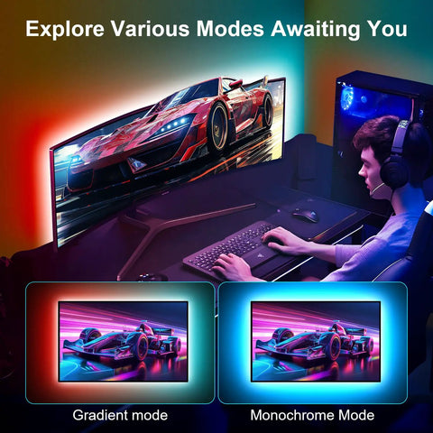 6.56ft RGB LED Backlight Strip For 24-30 Inch TVs, Easy Corner Install Behind Screen, USB Powered 5V, App Remote Control And Music Sync