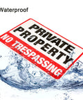 Private Property No Trespassing Signs 2 Pack With Metal H Stakes 12x9 Inch Corrugated Plastic Double Sided Yard Sign For Home Privacy Security And Keeping Creepers Out displayed with waterproof feature.