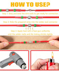 Steps demonstrating Solder Seal Heat Shrink Wire Connectors 182 Pieces Assorted Kit In Five Colors for use with red wires.