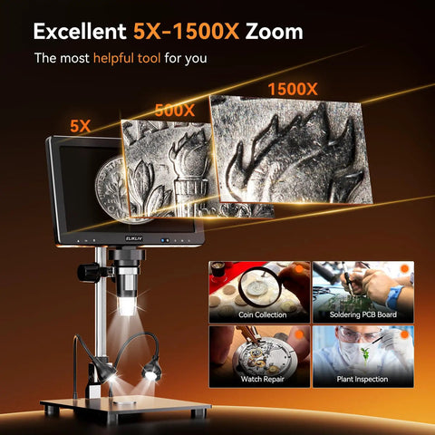 Digital Coin Microscope With Built In Light, 10 Inch IPS Display For Close Up Mint Marks, Dates, Die Cracks, Doubling And Edge Details, Perfect For Home Coin Collecting, Club Sessions, Penny Roll Hunters, And Coin Nerds, 10in screen