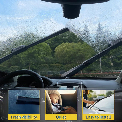 View from inside car with 26 inch and 19 inch front windshield wiper blades for Honda Accord 2008 2017 and Toyota Prius 2010 2015