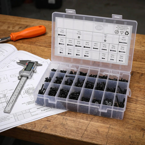 1600Pcs Metric Socket Head Cap Screws Set With Hex Allen Drive In High Strength Carbon Steel Black Finish Assorted Sizes