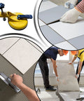 Floor Gap Fixer Tool With Suction Alignment for laminate vinyl wood and tile flooring shown in use and close-up view