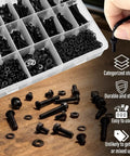 1260 Piece M4 Screws Kit With Hex Socket Button Head And Cap Head Bolts 6 To 40mm 12 9 Grade Carbon Steel Black Oxide Metric Fasteners Packed With Nuts Flat Washers Lock Washers And Two Hex Wrenches, organized tray