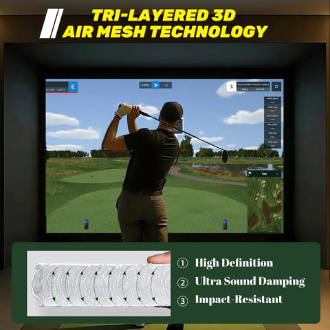 Fireproof Golf Simulator Impact Screen With 3D Air Mesh For Golf Training Ultra Clear Projector Screen For Home Hitting Practice