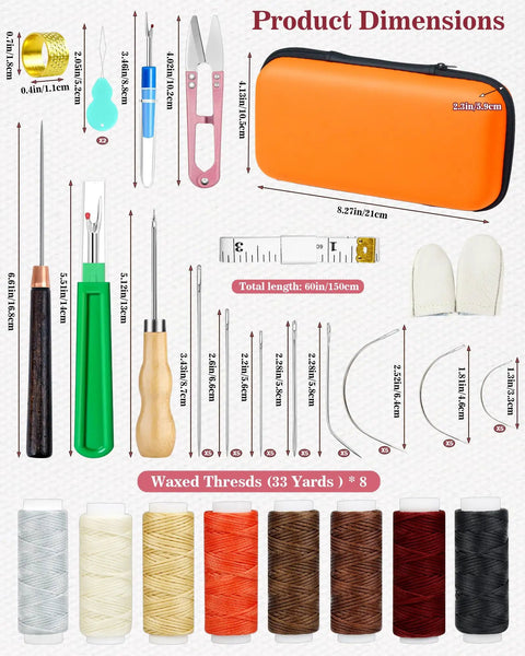 Eight Color Waxed Thread Leather Sewing Kit With 30m Spools For Pro Grade Upholstery Repairs showing tools and threads