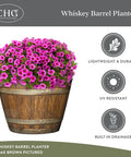 Outdoor Whiskey Barrel Planter Set Of 2 Made From Resin In Walnut Brown With UV Coating And Drainage Holes, Lightweight Yet Durable, Rustic Kentucky Style Garden Or Patio Flower Pots, 20.5 Inch.