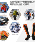 Two Pair Ski Socks 85 Percent Cotton Over The Calf OTC For Skiing Snowboarding And Winter Outdoor Activities For Men And Women Orange Medium
