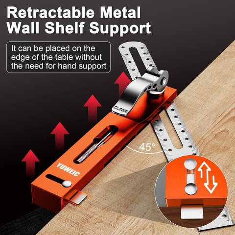 Top Shelf 9.45 Inch T Bevel Angle Finder With Heavy Duty Metal Extension Arm And Dual Scale Marking Scribe Tool For Exact Angle Transfers And No Sweat Diy Build Projects Essential Gear on a wood surface, demonstrating 45 degree support.