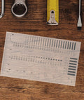 High Precision Measuring Ruler for Crack Width and Diameter Defect Detection in Work Sites on wooden table with tools