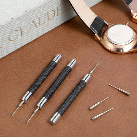 Three Piece Watch Link Remover Tool Kit With 0.7mm, 0.8mm And 0.9mm Precision Punches For Band Links, Strap Adjuster, Bracelet Removal