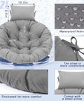 Gray Egg Chair Cushion Replacement For Indoor Outdoor Hanging Basket Chair 45x45 Waterproof Pad With Comfy Headrest details