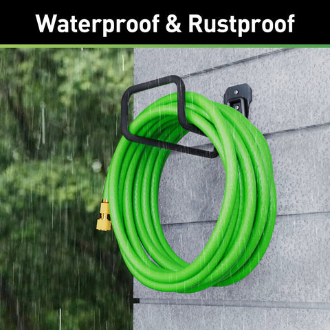 Heavy Duty Garden Hose Holder Wall Mount Built Tough Steel Hose Hanger With Hook Outdoor Water Reel Organizer installed outdoors