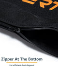 Replacement Miter Saw Dust Bag For 7-1/4 And 8-1/2 Inch Saws With 1-1/2 Inch Dust Ports showing zipper for dust disposal