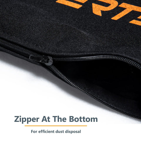 Replacement Miter Saw Dust Bag For 7-1/4 And 8-1/2 Inch Saws With 1-1/2 Inch Dust Ports showing zipper for dust disposal