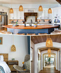 Hand Woven Hemp Rope Pendant Light With 15 Foot Golden Cord And Stepless Dimmer Switch in cozy kitchen and hallway.