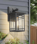 Dusk To Dawn Exterior Wall Lights With Built In Sensor on house siding, showing illumination and seeded glass design