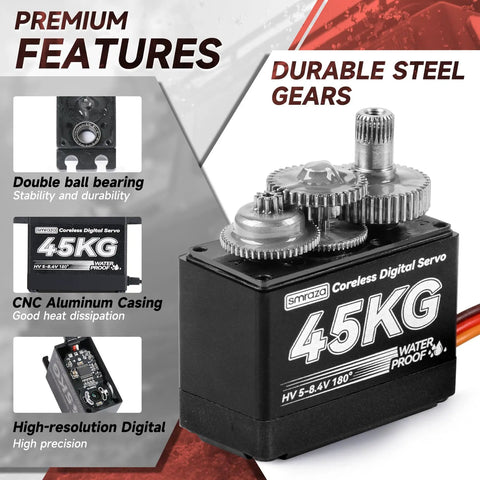 Beefy 45Kg Coreless Servo For RC Cars And Boats With durable steel gears and high-resolution digital features.