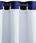 Close-up of blackout curtain liners for sheer curtains with detachable rings on rod, showing thermal insulation, size 50x102 inches.